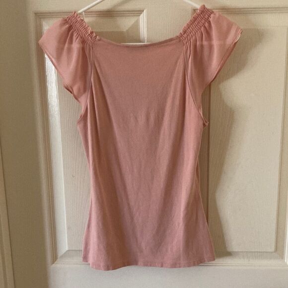 EXPRESS Flutter Sleeve Bodycon Skimming Blouse Pink Ruffled Sleeves Top Size XS - Picture 5 of 8